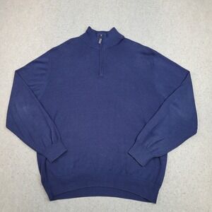 Jos A Bank Pima Cotton‎ 1/4 Zip Sweater Mens L Blue Pullover Mock Neck